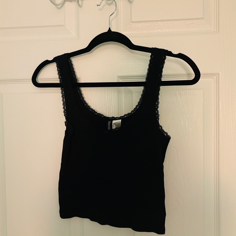 H&M Divided Black Lace Trim Tank Top